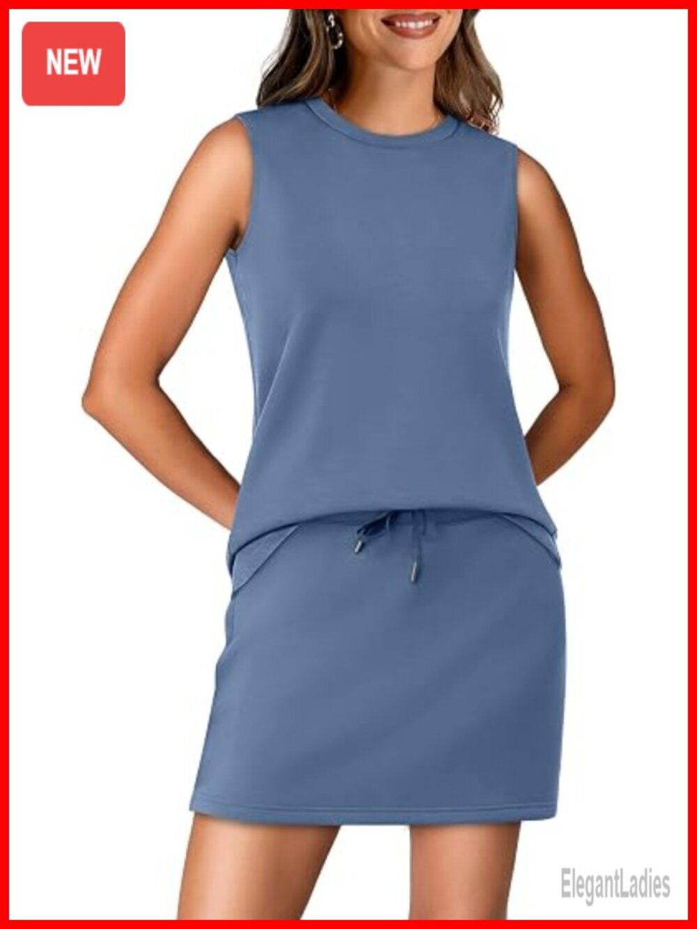 Two Piece Skirt Set with Crewneck Top and Tennis Skirt, Active Lounge Set